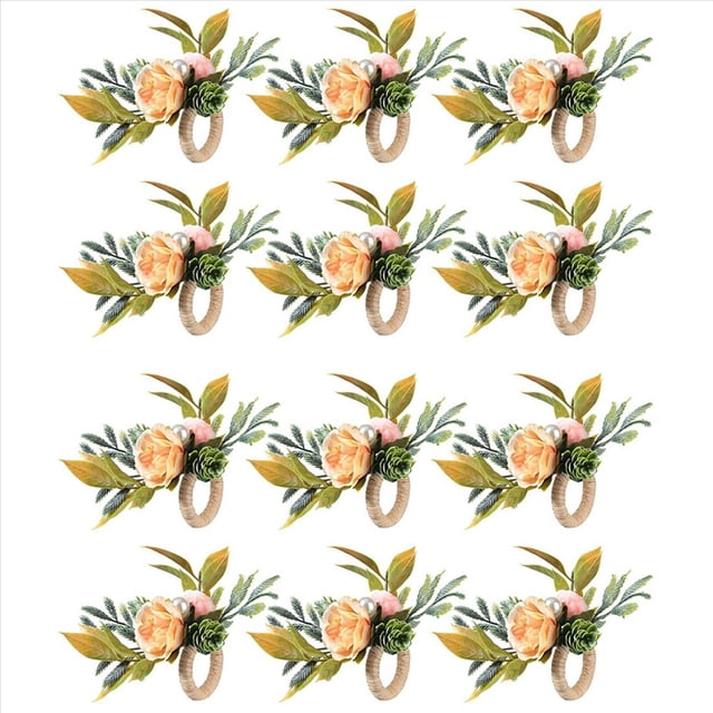 Anillos para Servilletas, Juego de 12 Servilleteros de Flores con Anillos de Mesa de Cena de Perlas para Bodas, Fiestas, Navidad, Vacaciones