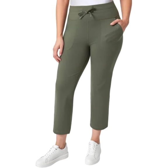 Mondetta Women's Moisture Wicking High Rise Drawstring Capri Pant, Green, Medium