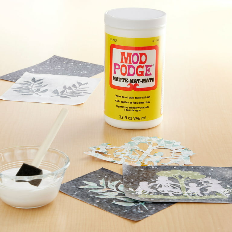 Art & Craft Decoupage Kit | Set 16oz Bottles of Mod Podge Waterbase Sealer/Glue/Finish (Matte + Gloss Finish) | 4pk Foam Brush Set
