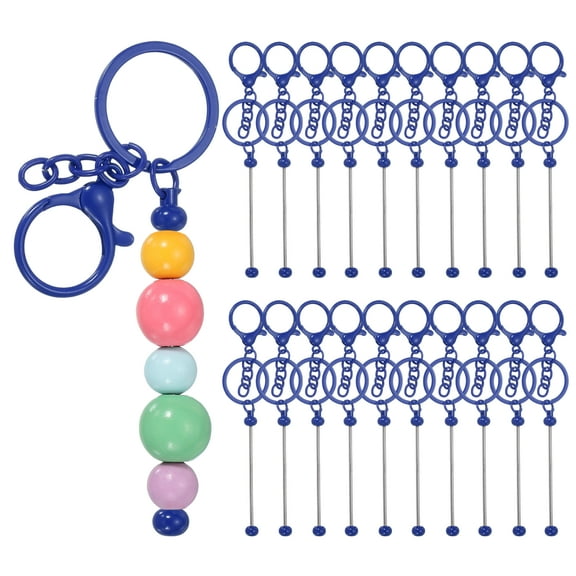 Uxcell 20Pcs Beadable Keychains, Metal DIY Beaded Keychain Making Kit with Lobster Hook for Crafts, Dark Blue