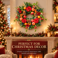 thumbnail image 5 of 24 Inch Christmas Wreath for Front Door, Artificial Holiday Floral Wreath with Red Dahlias, Roses, Apples, Pinecones and Berries, Winter Door Decor, 5 of 7
