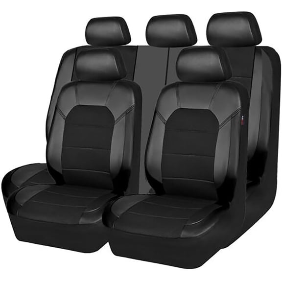 9 Pcs Car Leather Seat Covers for Toyota Hilux 2009-2018 2019 2020 2021 2022 2023 2024 2025, Full Surround Breathable Waterproof Car Seat Protectors Accessories,Black