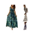 thumbnail image 6 of Qiylii Women Sleeveless Dress, Backless Leaf Print V-neck Long Dress,S-XXL, 6 of 9