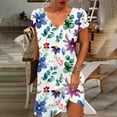 thumbnail image 2 of Robe à Manches Courtes pour Femmes Mode Décontractée Col en V Imprimé Ample Élastique Robe Courte Robe Décontractée pour Femmes, 2 of 5