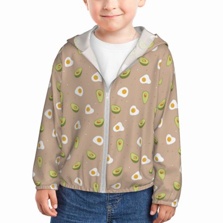 

Gaeub Egg and Avocado Print Athletic Sun Protection Hoodie for Kids Long Sleeve Outdoor UV Shirt Running Fishing Top for Boys Girls-4 Years