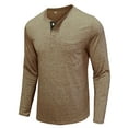 thumbnail image 4 of Frontwalk Mens Loose Fit Solid Color Tops Front Pocket Plain Basic Tee Henley Autumn T Shirts Khaki L, 4 of 5