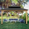 thumbnail image 2 of EAGLE PEAK 13' x 11' Outdoor Cedar Framed Hardtop Gazebo, Galvanized Steel Double Roof Gazebo Canopy for Garden, Patio, Lawn and Party, Black, 2 of 10