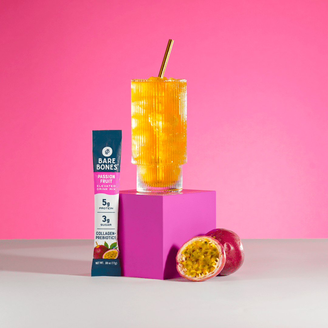 Bare Bones Elevated Drink Mix Passion Fruit  - 5g Collagen/Protein - 2 packs of 6