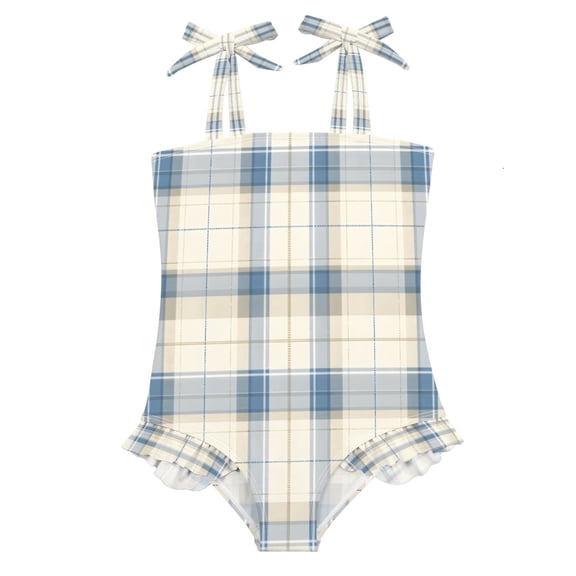 DIXRUYEE Swimsuit One Piece swimwear Blue White and Gold Striped Pattern of Pattern