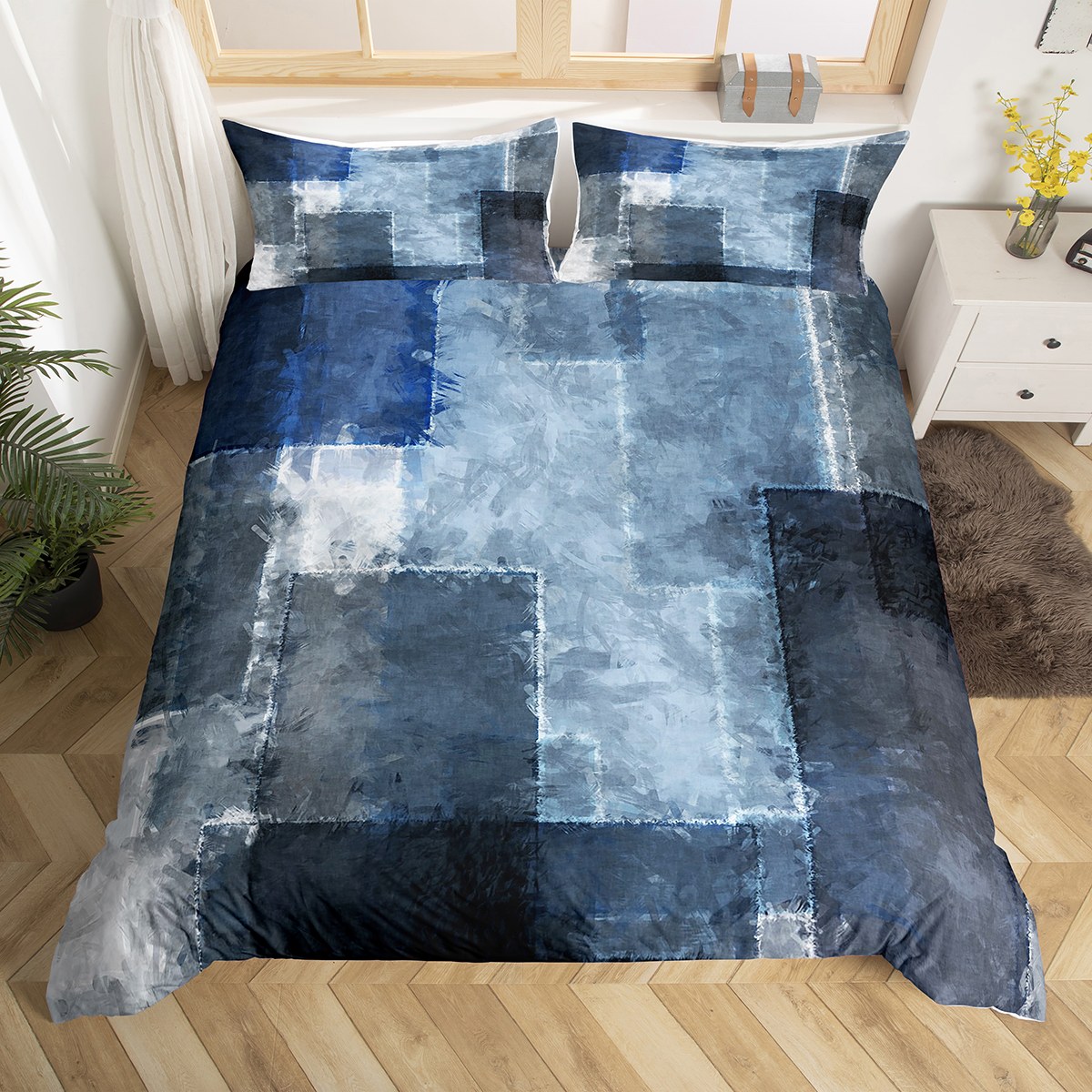 YST Blue Ombre Duvet Cover Twin for Kids Navy Tie Dye Bedding Set