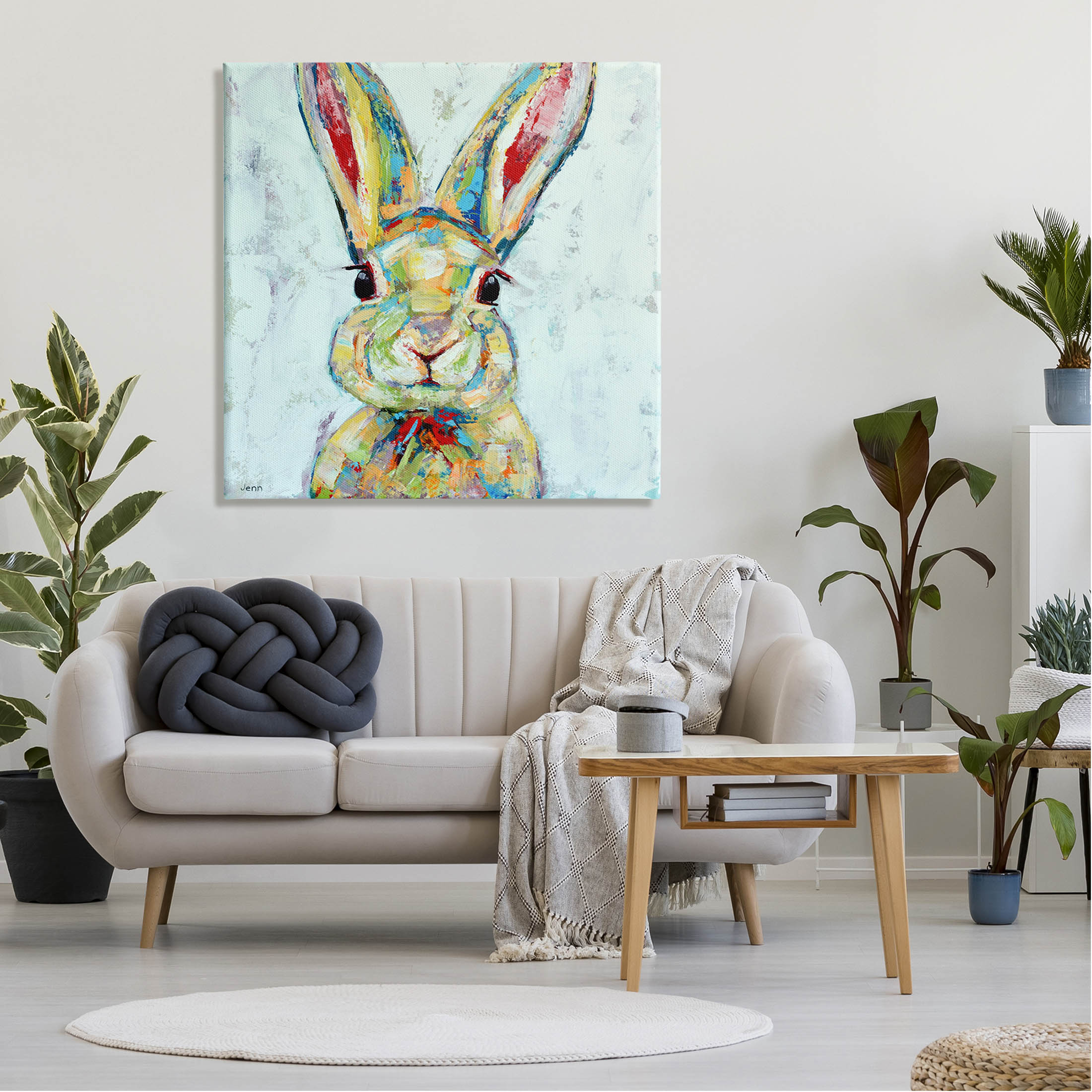 Bunny Wildlife Modern Portrait Animals & Insects Painting Gallery Wrapped Canvas Print Wall Art