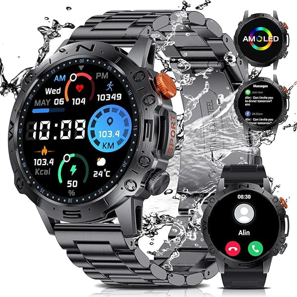 wonima11 1.43'' AMOLED Military Smart Watches for Men, 5ATM Waterproof/460mAh/126 Sports Modes Fitness Tracker Heart Rate Blood Pressure SpO2 Monitor Tactical Smart Watches Android iOS