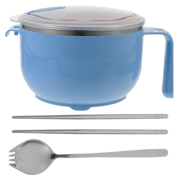 1 Set Noodles Bowl Stainless Rice Bowl Anti-scald Bowl Lidded Soup Bowl 1200ml