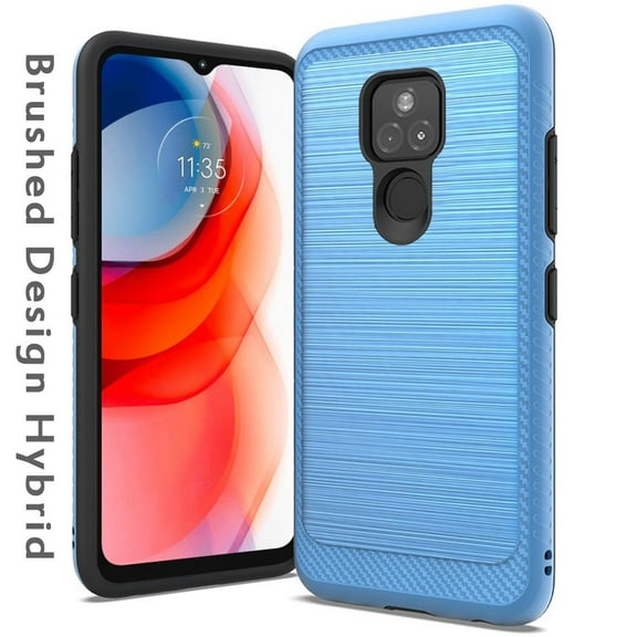 for Motorola Moto G Play 2021 Slim Protective Hybrid TPU 2-Piece Shockproof with Brushed Metal Texture Carbon Fiber Hard PC Back Cover ,Xpm Phone Case [Blue]