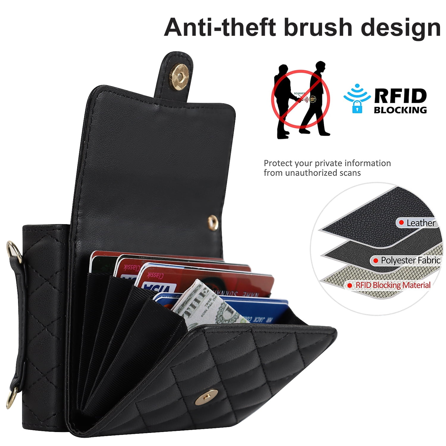 Allytechgroup Moto Razr 2025 Wallet Case with Shoulder Strap, Premium PU Leather Multiple Cards Slots Protective Shockproof Portable Phone Case Cover for Motorola Moto Razr 2025, Black