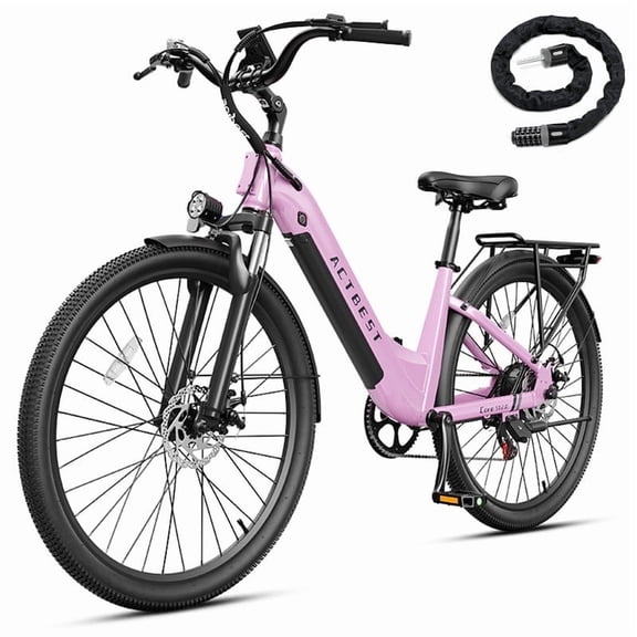 Actbest Core ST 2.0 Electric Bike for Adults,500W (Peak 1200W)Motor Ebike,Up to 55Miles,Max 28MPH E Bicycle,7-Speed with Free Lock,(Pink)