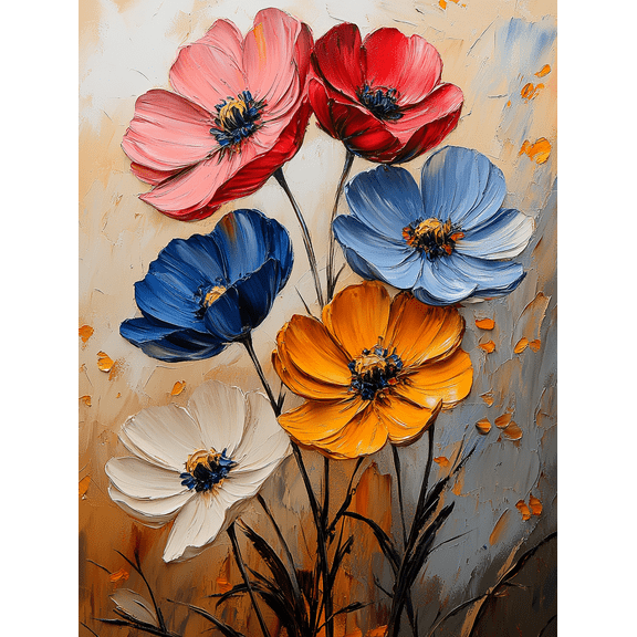 Colorful Flowers Palette Knife Oil Painting Canvas Wall Art， Suitable for Living Room， Bedroom， Bathroom， Office， and Dining Room Decoration.