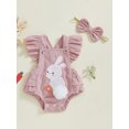 thumbnail image 2 of Suealasg Baby Girl Summer Romper Headband Fly Sleeve Square Neck Bunny Print Bodysuit Newborn Easter Clothes, 2 of 7