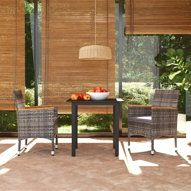 vidaXL 3 Piece Garden Dining Set with Cushions Poly Rattan Grey