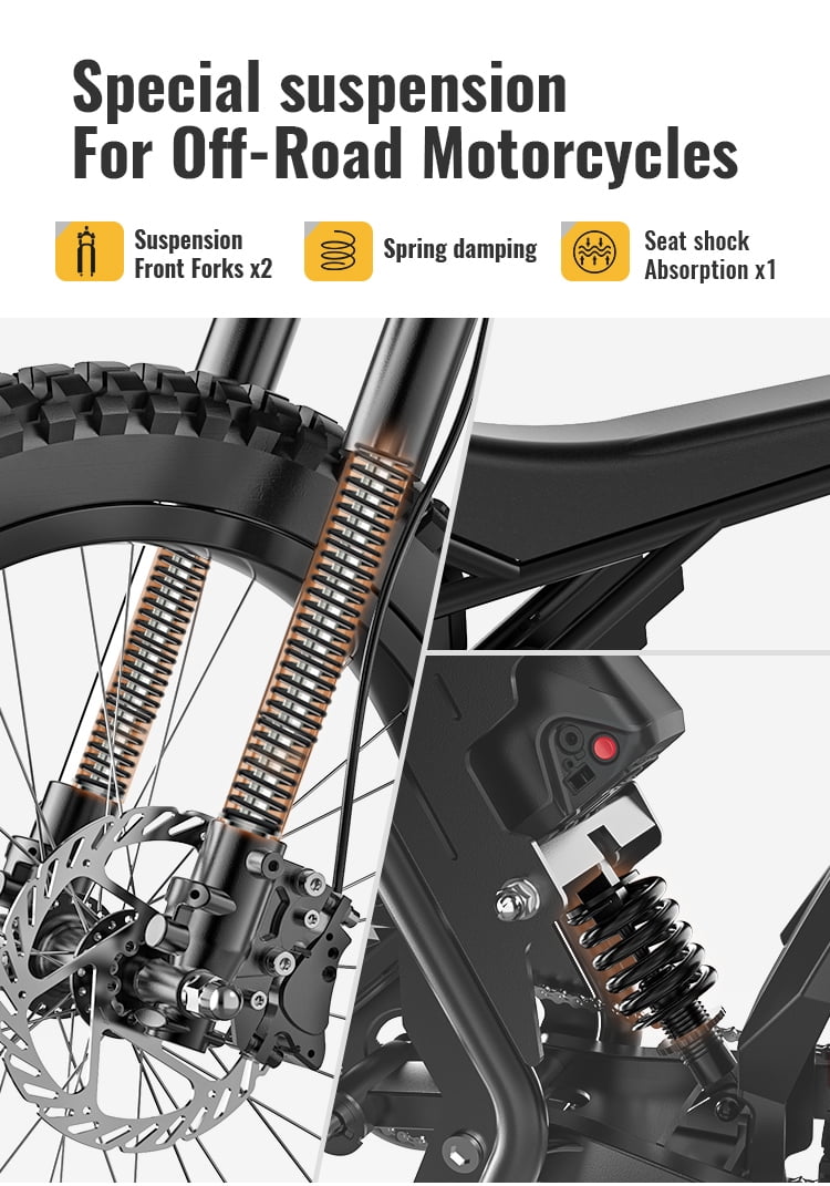 Ridingtimes GT73 Electric Dirt Bike for Adults,2400W Motor 48V18.2AH Dual Battary ebike dirt bicycles with 25" Tires Digital Screen Carbon Steel Black UL2849 One Seat