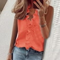 thumbnail image 2 of Funicet Women's Tank Tops Summer Sleeveless Casual Solid Color Ruffle Collar Long Ruffle Shirt Blouse V-Neck Tops Orange XXL, 2 of 5