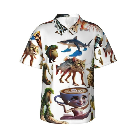 Men'S Tung Tung Tung Sahu-R 3d Print Casual Button Down Short Sleeve Cuba Collar Shirt