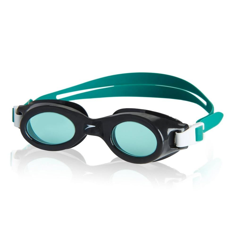 New Speedo Junior Glide Black And Silver Goggles Size 6-14 