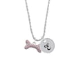 thumbnail image 2 of Delight Jewelry Silvertone Large Light Pink Crystal Dog Bone Silvertone Script Initial Disc - E - Charm Necklace, 20"+3", 2 of 4