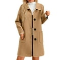 thumbnail image 3 of Dwralegc Wool Pea Coats for Women Plus Size Single Breasted Wool Blend Coats Mid Long Stand Collar Dress Jackets & Coats Outerwear Balck Overcoat with Pockets Clearance Camel M, 3 of 5