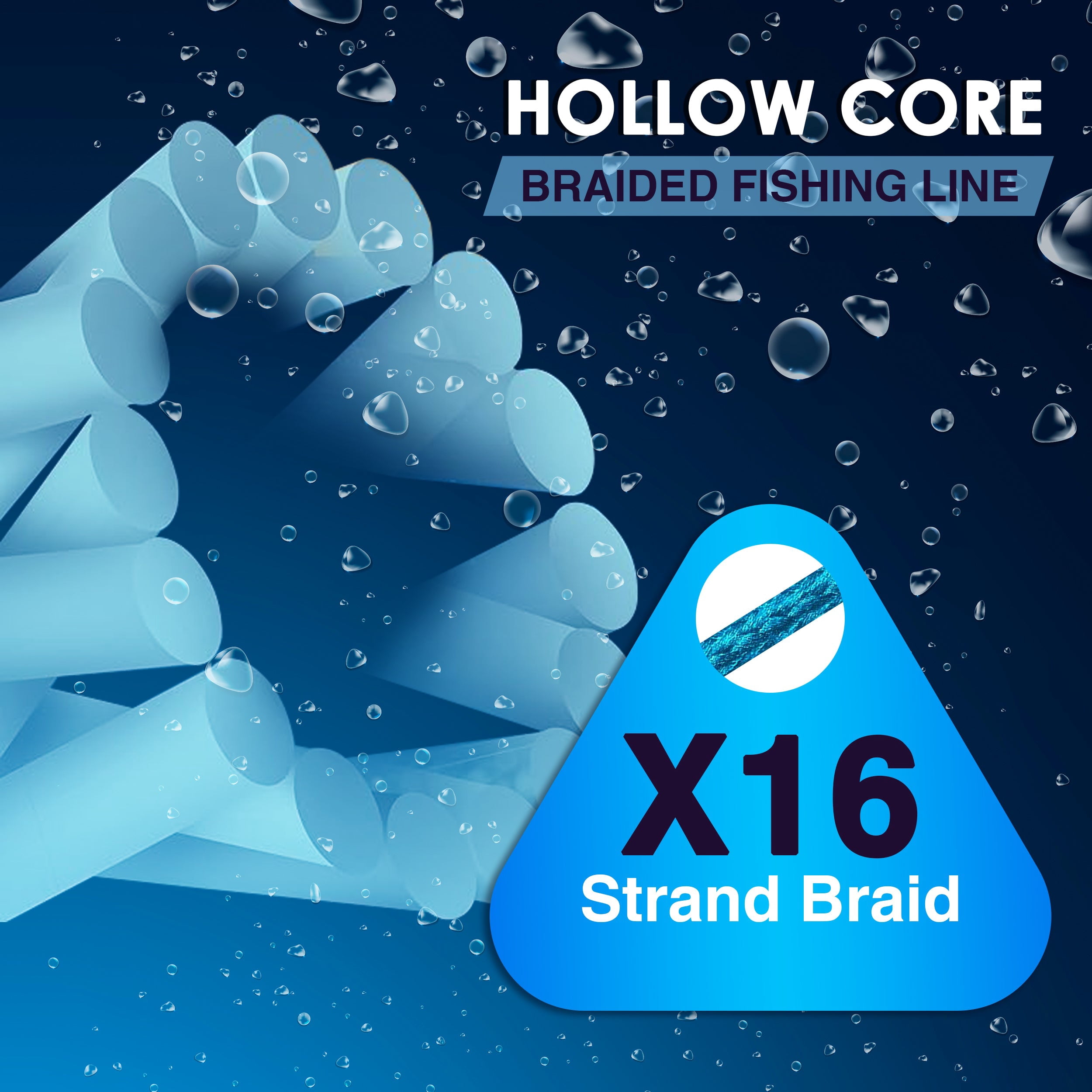Reaction Tackle Hollow Core, 16 Strand Braided Fishing Line Blue Camo - 130LB / 2500yards