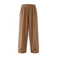 thumbnail image 4 of Cagogo Women's Cotton Linen Wide Leg Pants Elastic Waist Casual Loose Ankle Trousers with Pockets Flowy Summer Beach Work Lounge Fashion Clothes, Khaki 2XL, 4 of 6