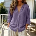 thumbnail image 6 of Only Moment Womens Tops 3/4 Sleeve V Neck Linen Dressy Casual Trendy Tee Spring Fall Summer Fashion Work Clothes Light Violet,L, 6 of 7
