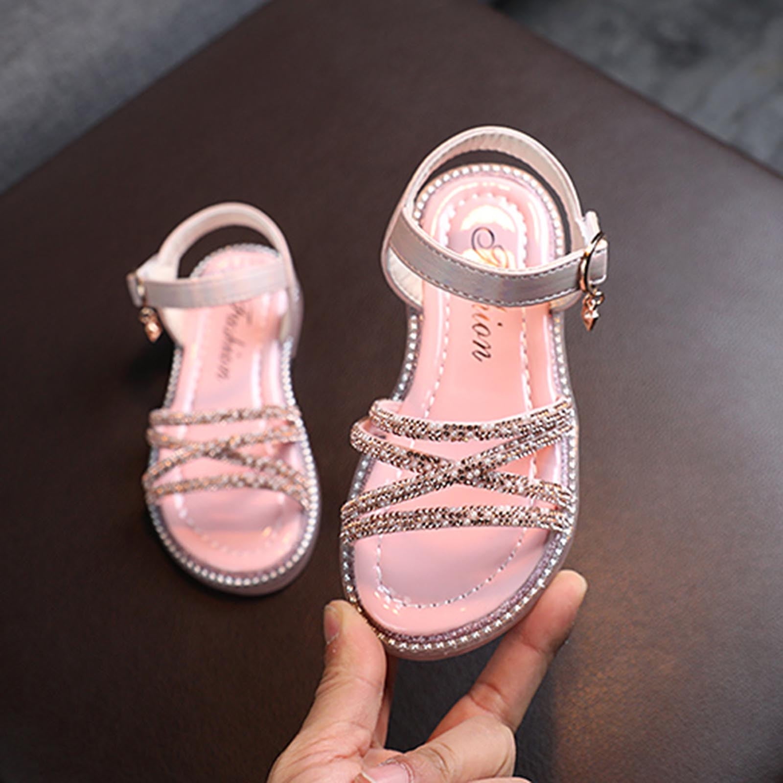 Amazon.com | Little Girls Sandals Rhinestones Sequins Closed Toe Crystal  Shoes Princess Shoes Bow Wedding Dress (Pink, 2 Big Kids) | Sandals