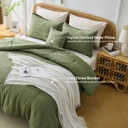 Regency Heights Waffle Weave Comforter Set with Throw Blanket, 5-Piece Textured Comforter for All Season, Full/Queen Lightweight Waffle Bedding Set for Bed & Sofa Couch, Green