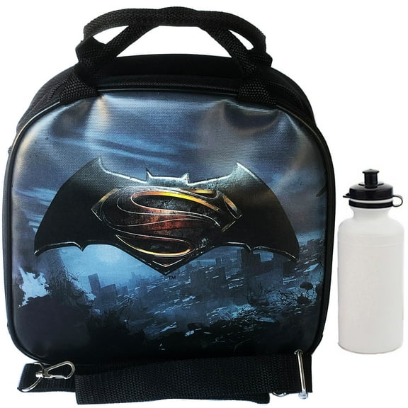 Batman Superman Symbols Black Lunch bag with Water Bottle