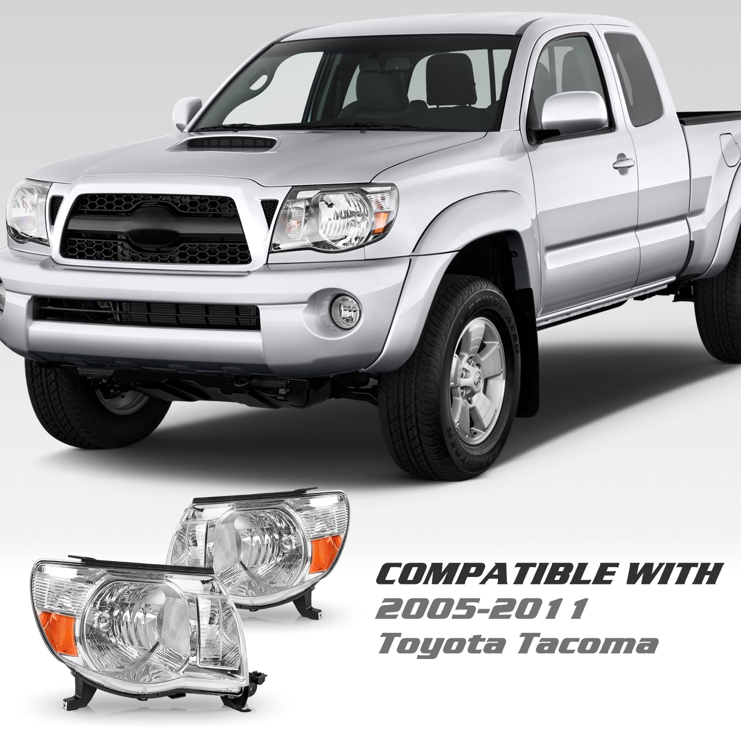 For 2005-2011 Toyota Tacoma Chrome Headlights Headlamps 05-11 Driver & Passenger