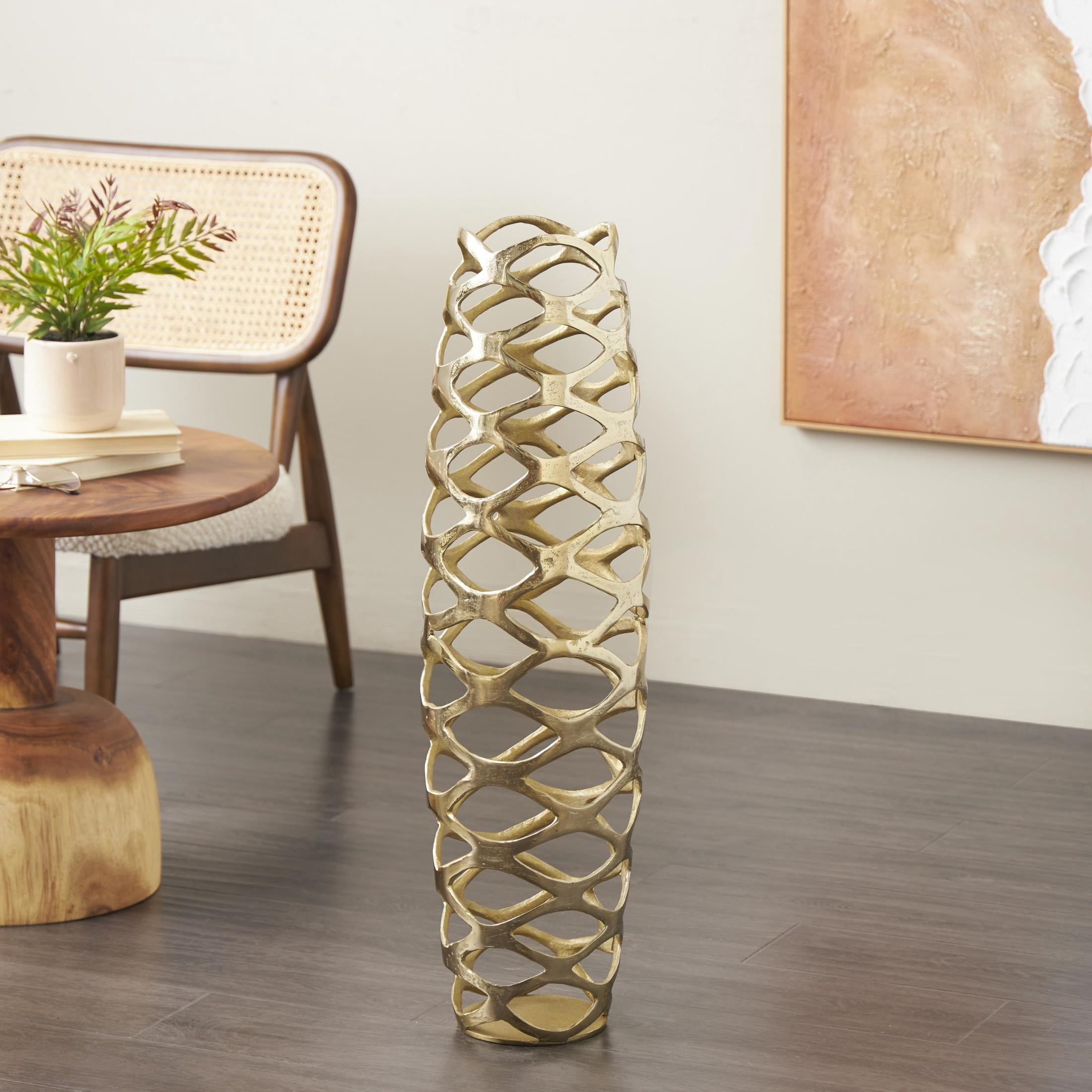 DecMode 33" Geometric Tall Cutout Gold Aluminum Metal Vase