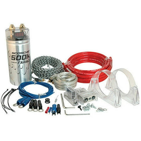 Scosche KPCA4 1600W 4-Gauge Car Amplifier Install Kit with 0.05F Stiffening Cap
