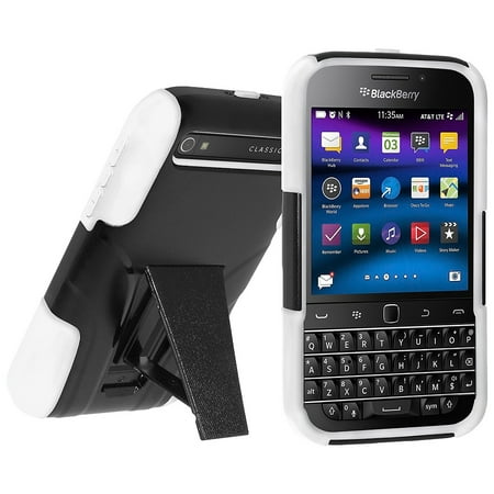 Blackberry Pearl Silicone Case Premium Dual Layer Hybrid Hard Case Soft Rubber Silicone Skin Cover for BlackBerry Classic - Black/White ()