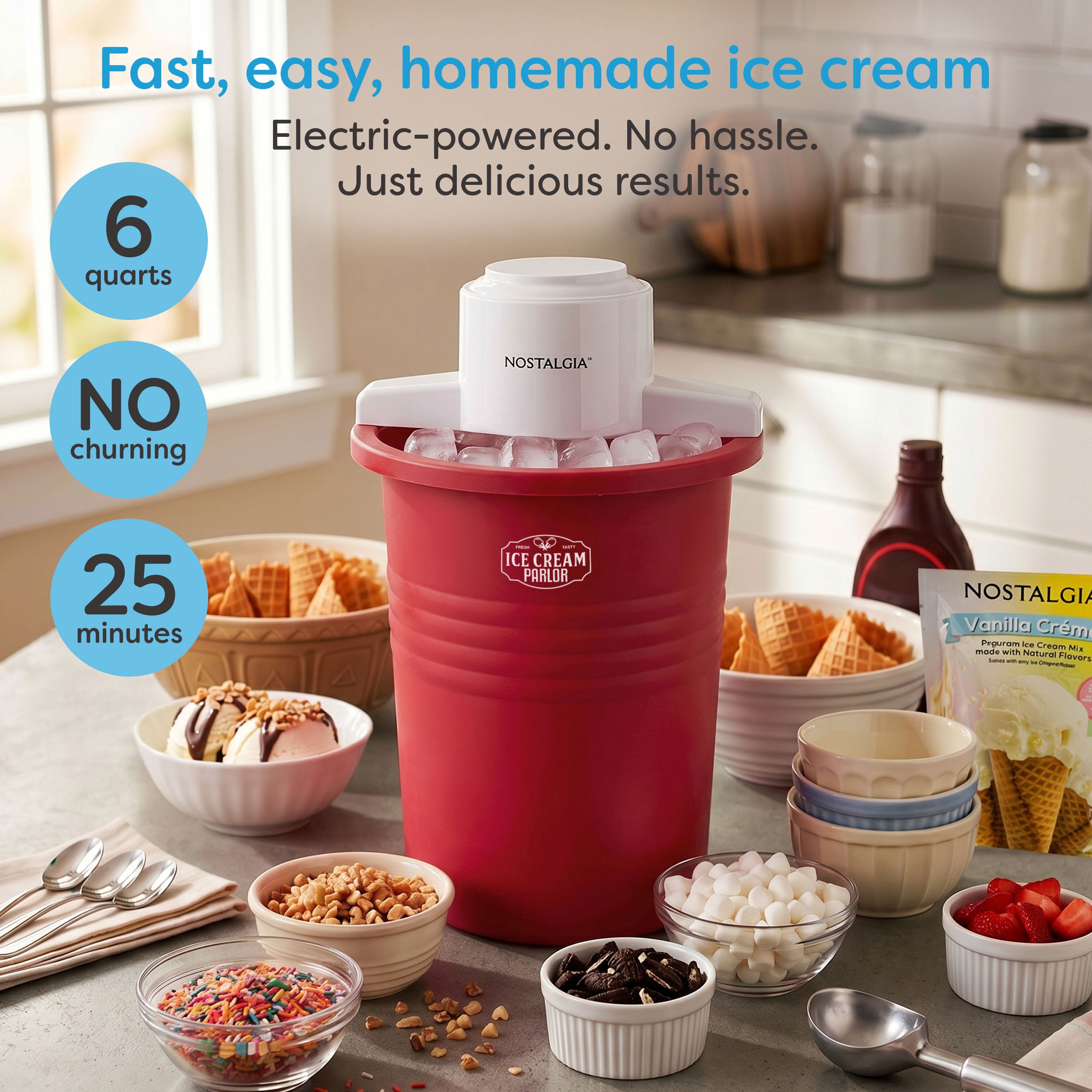Nostalgia 6-Quart Parlor Electric Ice Cream Maker, Red