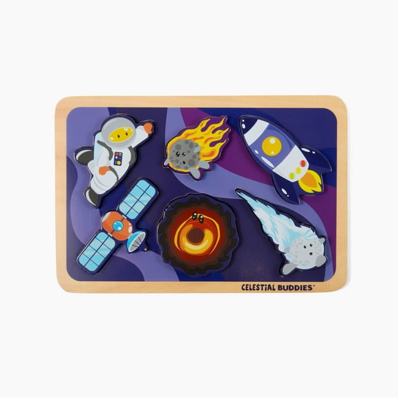 Celestial Buddies Journey Into Space Chunky Wooden Toddler Puzzle, 12x8 Inch