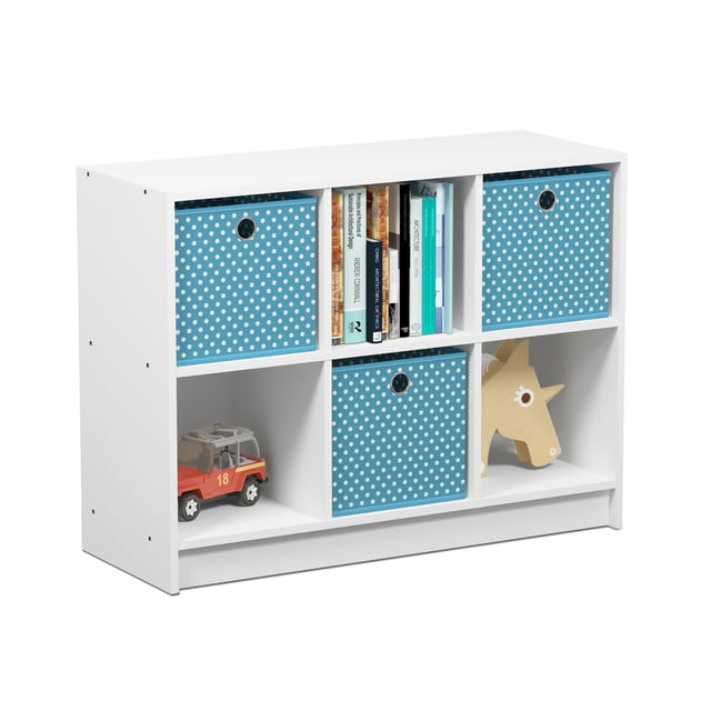 Pemberly Row Engineered Wood 3x2 Bookcase Storage w/Bins in White/Light Blue