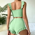 thumbnail image 6 of LEKEK Pajamas for Women Set Ribbed Ruffle Cute Cami Pajama Set Crop Tops and Shorts Slim Fit Solid Lounge Wear Summer Soft 2 Piece Sleepwear, 6 of 6