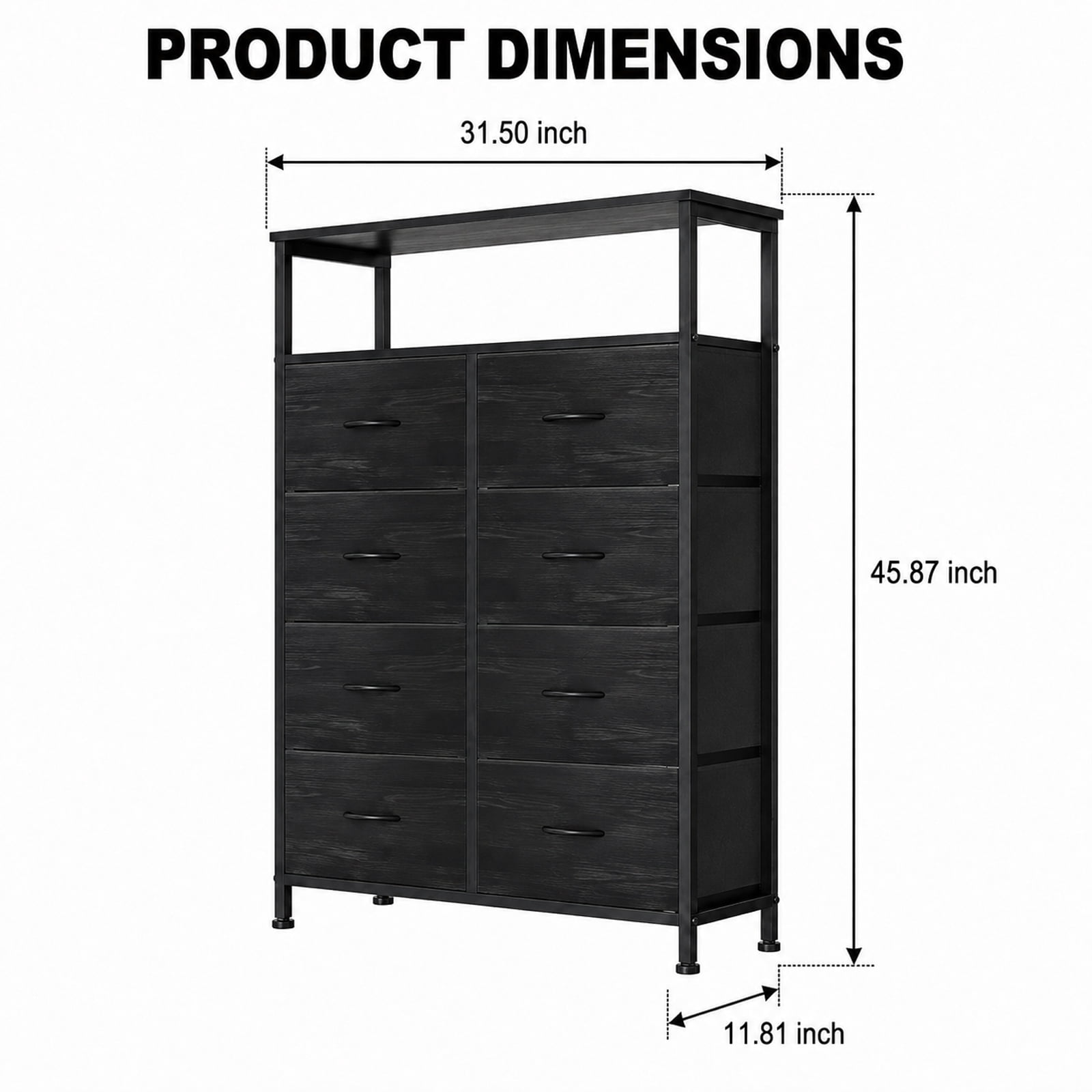 Alvantor 8-Drawer Fabric Dresser with Open Shelf, Chest of Drawers, Steel, MDF, Storage Organizer Unit, Closet, Entryway