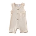 thumbnail image 1 of ITFABS Baby Summer Cotton Romper, Solid Color Sleeveless Button Ribbed Jumpsuit, 1 of 7