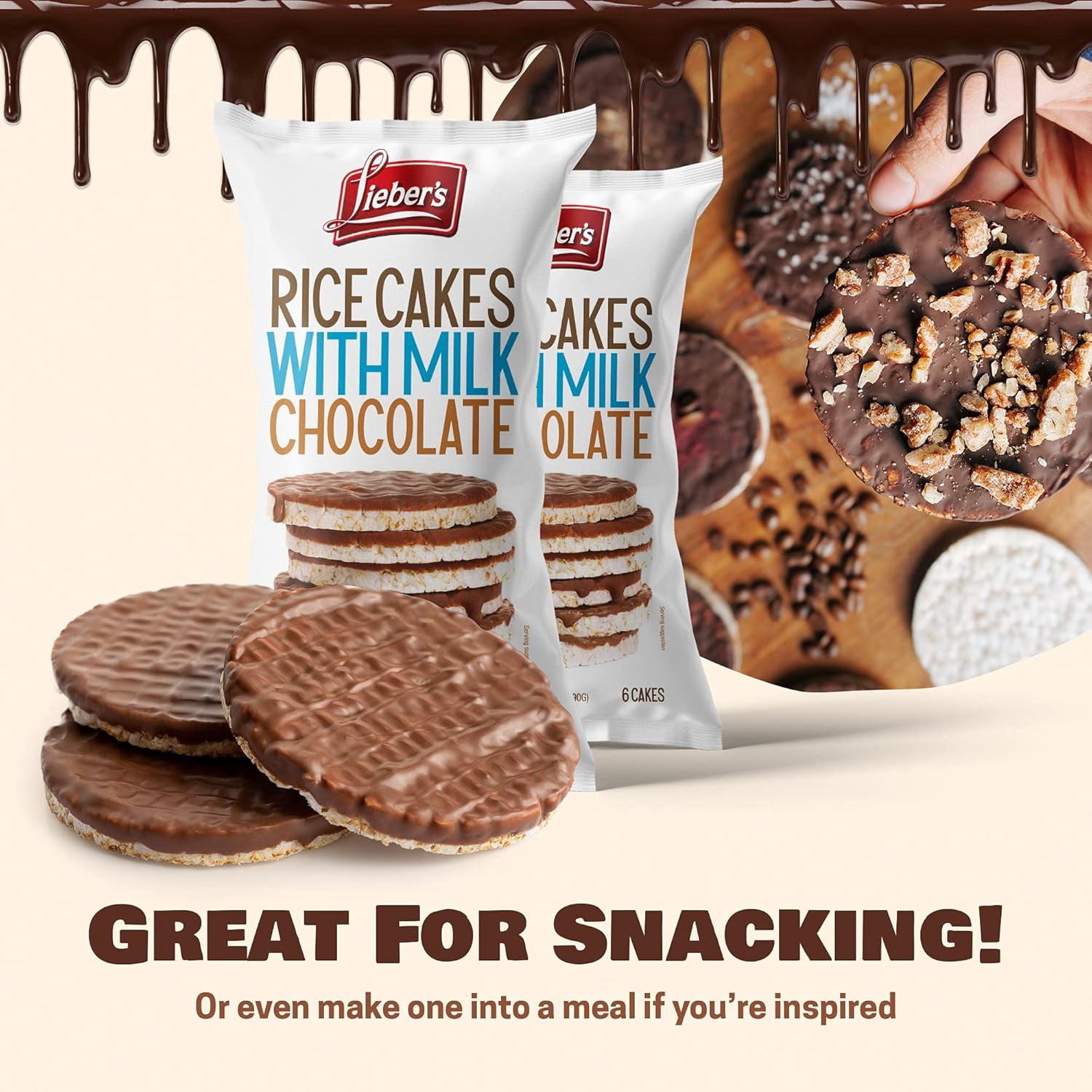 Pack of 8, Liebers Milk Chocolate Rice Cakes, 3.1 oz