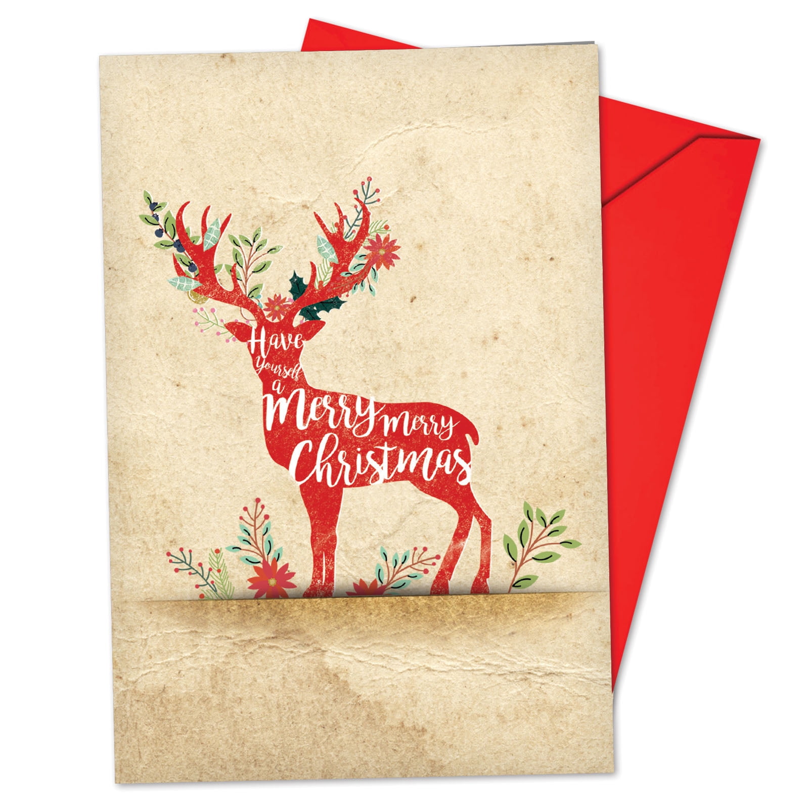 Box of 12 Reindeer Merry Christmas Cards Beautiful Xmas Reindeer