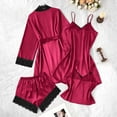 thumbnail image 5 of Fengactive Womens Satin 4 Piece Nightwear Set Lace Robe Camisole Pants Shorts Sets Soft Satin Pajama Set, 5 of 7