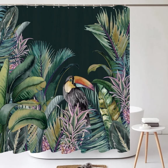 High QualityTropical Plant Flower Bird Fabric Shower Curtain Waterproof Palm leaves Bath Curtains for Bathroom Decor with
