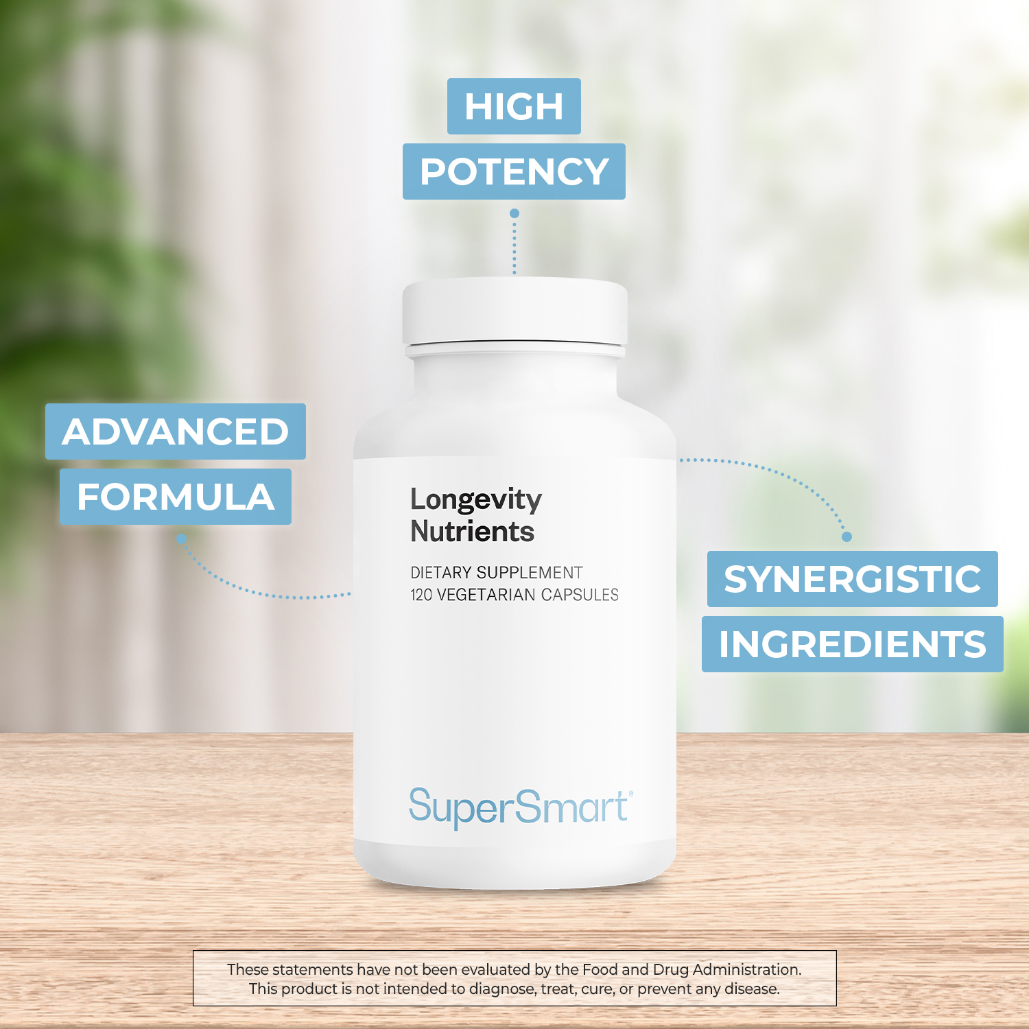 SuperSmart Longevity Nutrients (Advanced Formula) - 6-in-1 Complex - with Reishi, L-Theanine, Centrophenoxine, Apple Polyphenols | Non-GMO & Gluten Free - 120 Vegetarian Capsules